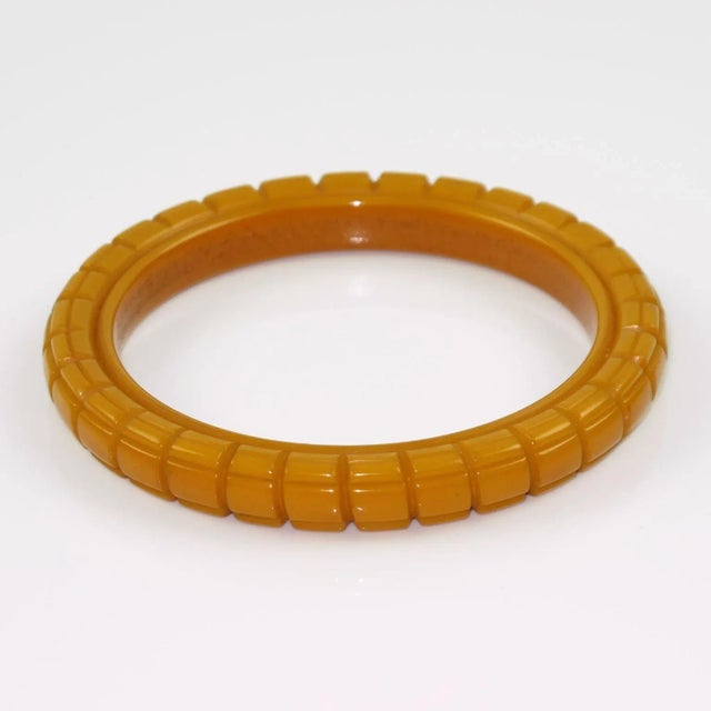 Modern Bakelite Carved Bracelet Bangle Warm Butterscotch For Sale - Image 3 of 5