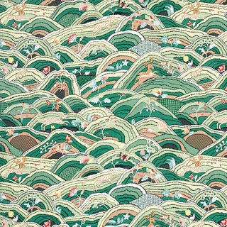 Sample - Schumacher Rolling Hills Wallpaper in Green For Sale