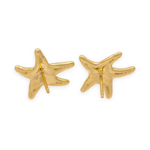 Tiffany and Co. Vintage Tiffany & Co Elsa Peretti 18k Yellow Gold Starfish Earrings 16.5mm, A Pair For Sale - Image 4 of 10