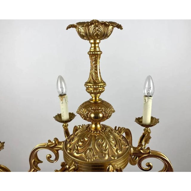Gold Vintage French Gilt Brass 6-Arm Chandelier, 1960s For Sale - Image 8 of 11