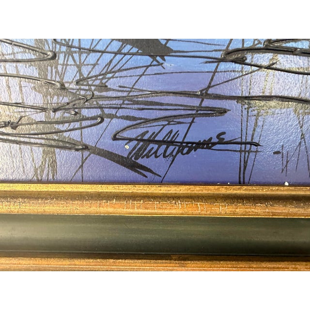 1970s Mid-Century Modern Harbor Boats Landscape Acrylic Painting on Board, Signed For Sale - Image 9 of 12