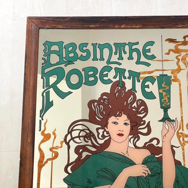 Vintage Art Nouveau Advertising Painted Mirror, 1980s For Sale - Image 9 of 12