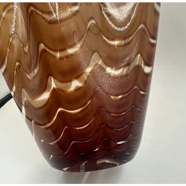 Murano Vintage Murano Style Hand Blown Italian Chocolate Brown Ribbon Glass Vase For Sale - Image 4 of 7
