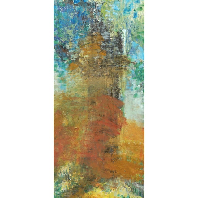 Compelling abstracted landscape of Central Park in the autumn, circa 1970. Impasto adds depth and interest. Unsigned....