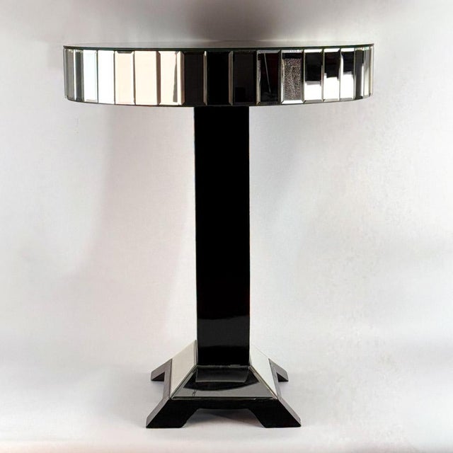 Black Art Deco Round Mirrored Bar Table in Black Painted Wood, 1930s For Sale - Image 8 of 18