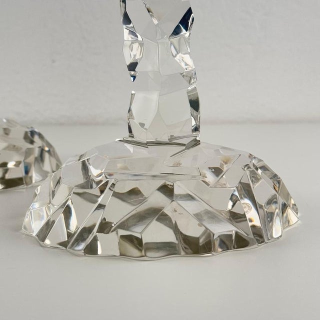 Glass Faceted Murano Crystal Glass Candlesticks by Archimede Seguso, 1950s, Set of 2 For Sale - Image 7 of 14