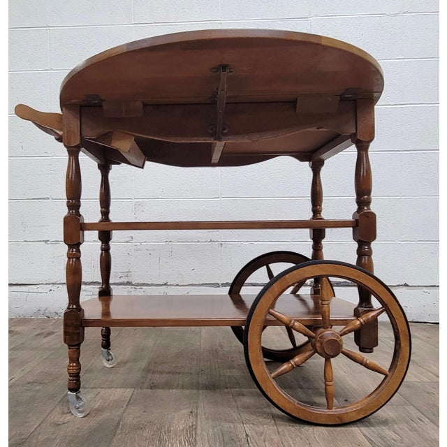 Vintage Solid Maple Drop Leaf Bar Cart Tea Cart For Sale - Image 12 of 12