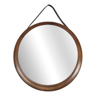 Round Mirror in Teak and Leather Luxus Vittsjö by Uno and Östen Kristiansson, 1960s For Sale