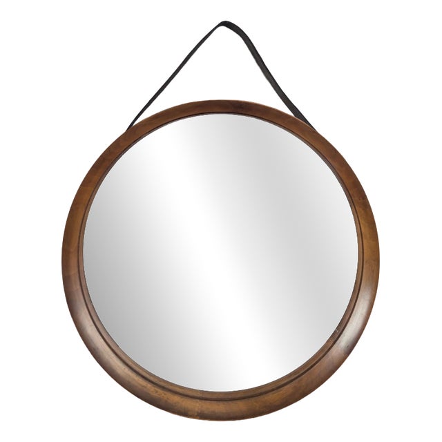 Round Mirror in Teak and Leather Luxus Vittsjö by Uno and Östen Kristiansson, 1960s For Sale