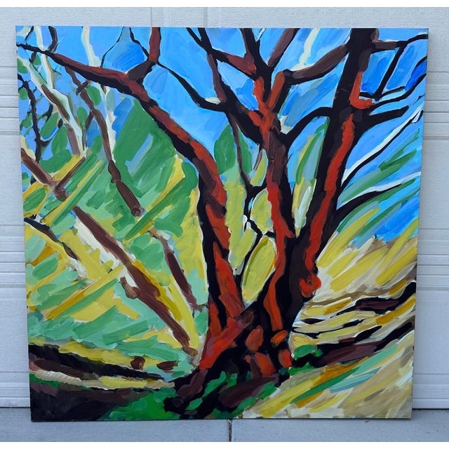 Large 48" × 48" Original Expressionist Tree Painting, 1998, Vibrant Colorful For Sale - Image 14 of 18