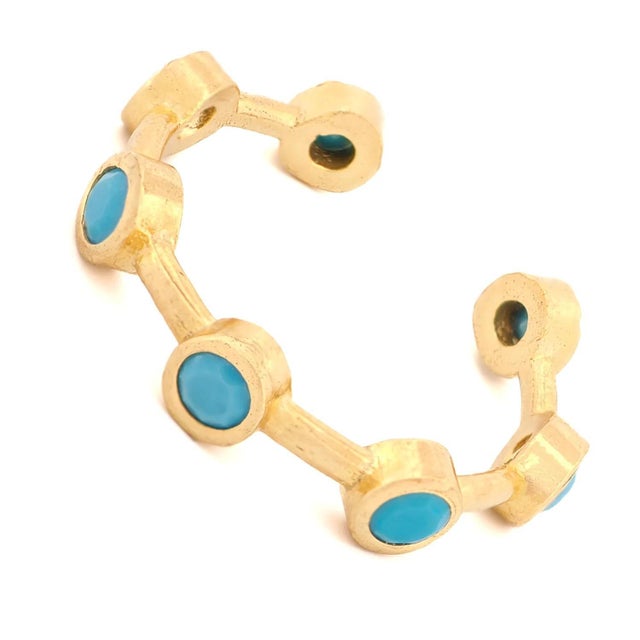 Contemporary Minimalist Turquoise Stone & Gold Stackable Adjustable Ring, Size 4 For Sale - Image 3 of 6