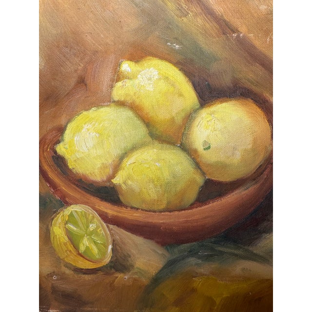 Vintage Mid Century Traditional Expressionist Still Life Original Oil Painting on Board, Yellow, Green & Goldenrod For Sale In Houston - Image 6 of 12