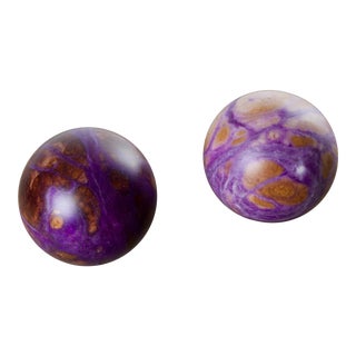 1990s Vintage Italian Orb Sphere Alabaster Bookends - a Pair For Sale