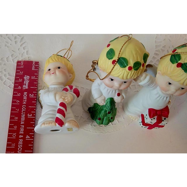 White .Vintage Bisque Porcelain Angel Figurine Ornaments. Made in Taiwan. Set of Four. For Sale - Image 8 of 9