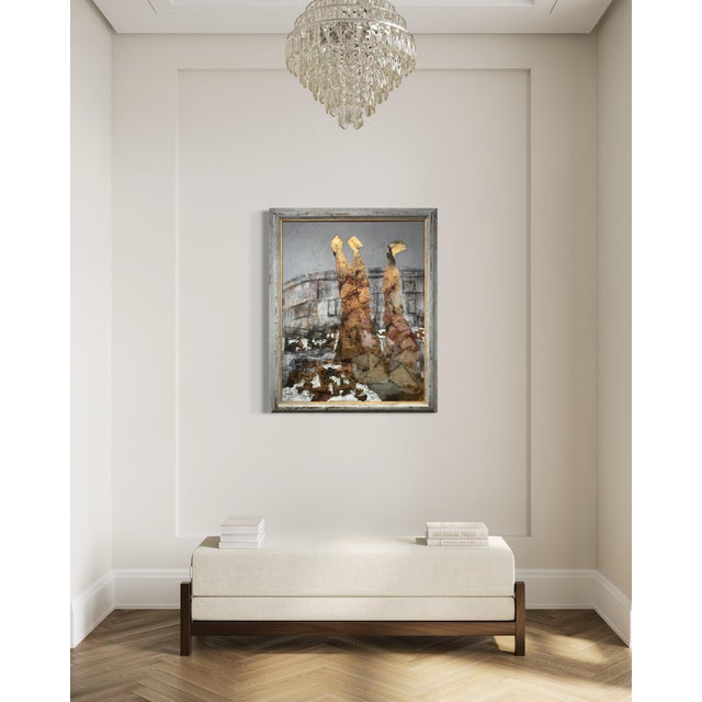 Metal Andrea Stella "In Love Behind the Walls" Gold Leaf Oil Mixed Media Painting, Figurative, Italian Contemporary Art, 2010 For Sale - Image 7 of 8