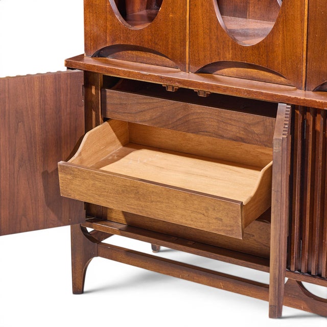 Wood Broyhill Brasilia Mid Century Walnut Room Divider For Sale - Image 7 of 10