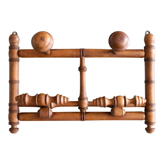 Antique French Foldable Faux Bamboo Coat & Hat Rack For Sale