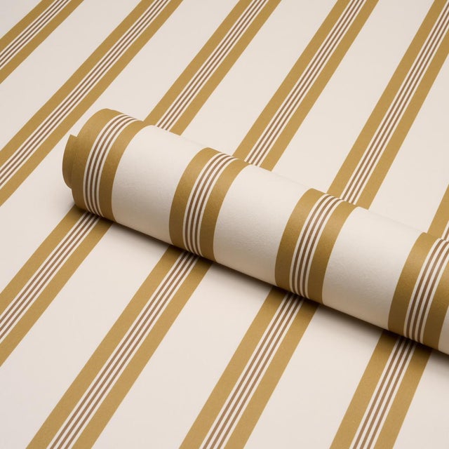 Schumacher Schumacher Chatham Stripe Wallcovering In Ochre For Sale - Image 4 of 6