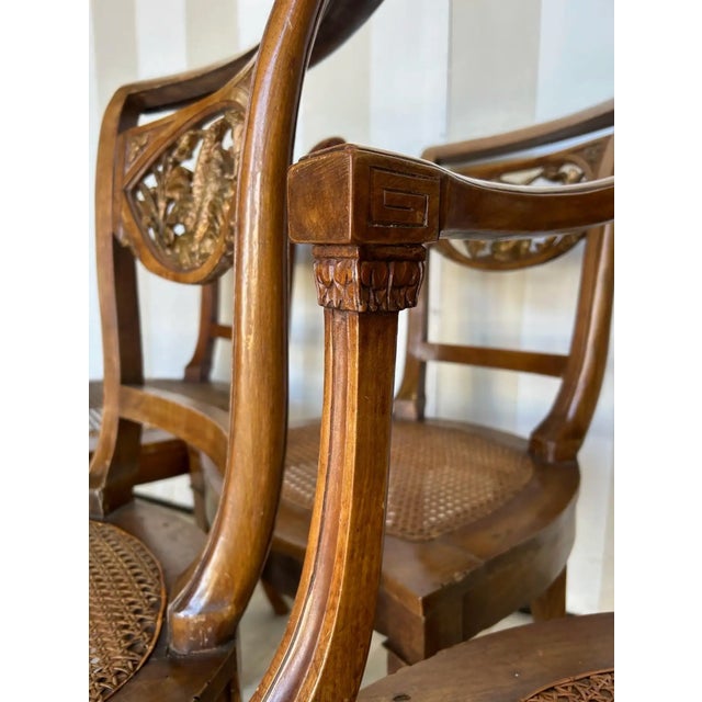 Brown Set of 5 Italian Neoclassical Dining Room Chairs With Giltwood Dolphin Backs For Sale - Image 8 of 9