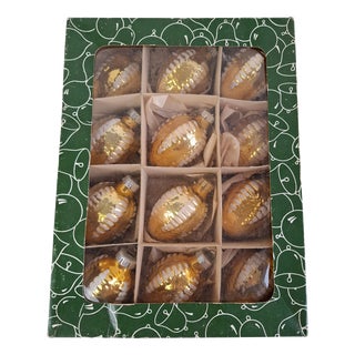 Vintage Czechoslovakian Hand-Painted Golden Glass Christmas Ornaments, 1970, Set of 12 For Sale