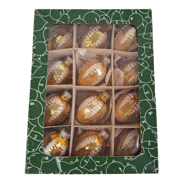 Vintage Czechoslovakian Hand-Painted Golden Glass Christmas Ornaments, 1970, Set of 12 For Sale