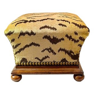 19th Century English Mahogany Upholstered Stool With Flared Form For Sale