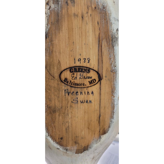 Realism Signed Vintage Hand Carved Swan For Sale - Image 3 of 3