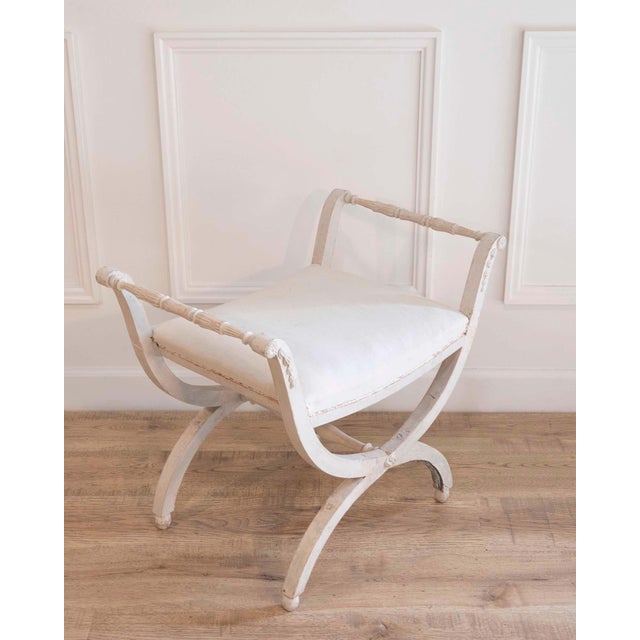 Wood 18th Century Gustavian stool with handles, scraped to original paint For Sale - Image 7 of 9