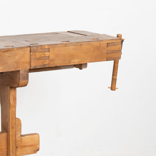 Early 20th Century Rustic Narrow Carpenter's Workbench Console Table For Sale - Image 9 of 15