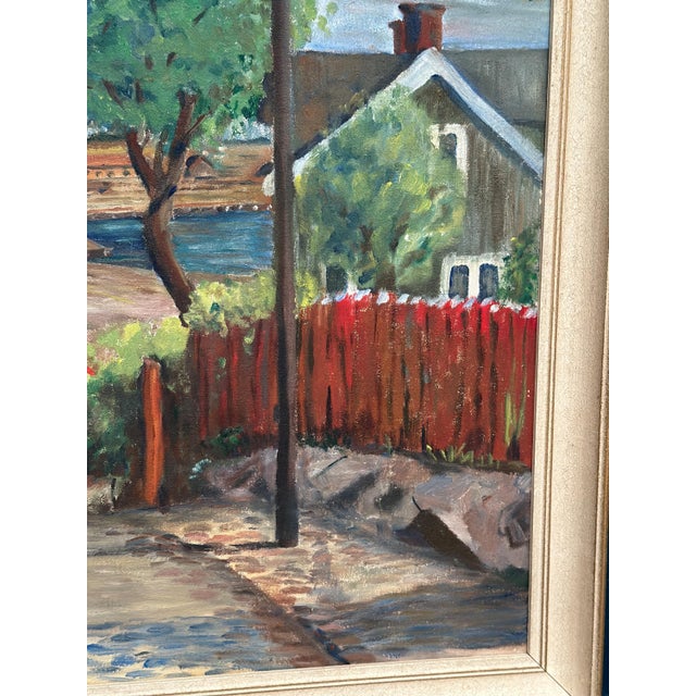 P. Agne, Village, 1950s, Oil on Canvas, Framed For Sale - Image 8 of 13