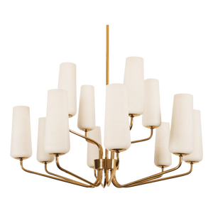 Mid-Century Brass & Opaline Glass Chandelier by Rupert Nikoll, 1950s