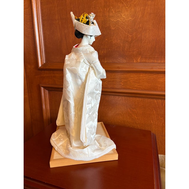 Mid 20th Century Vintage Japanese Ceremonial Figure in Ivory Kimono on Wood Base For Sale - Image 5 of 6