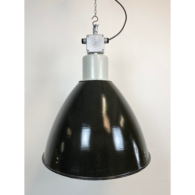 Black Large Industrial Pendant Lamp in Enamel Factory from Elektrosvit, 1960s For Sale - Image 8 of 14