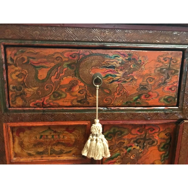 Wood Tibetan Painted Cabinet 1940s Vintage For Sale - Image 7 of 13