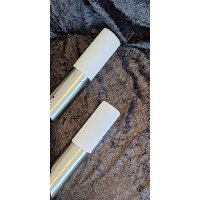 Vintage Wall Lamps with Stainless Steel Bracket and Opaque White Glass Shade by Briloner Leuchten, 2000s, Set of 2, in...