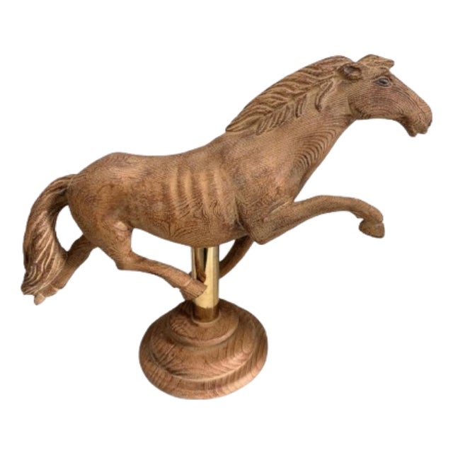 Vintage Hand Carved Large Stallion Wood Sculpture Equestrian Decor. For Sale