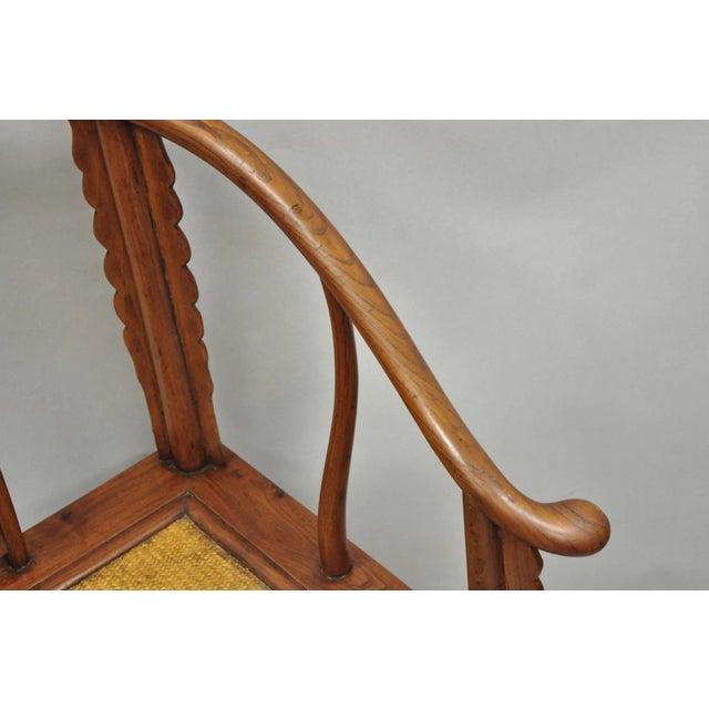 Brown Antique Chinese Elm Hardwood Horseshoe Oriental Huanghuali Lounge Arm Chair For Sale - Image 8 of 16