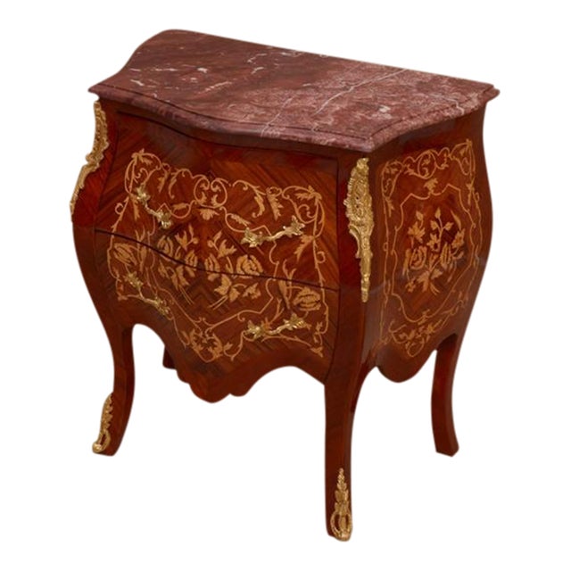 Louis XVstyle Marquetry Inlaid Marble Top Bombe Commode For Sale