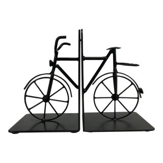 1990s Americana Boho Chic Brutalist Cast Iron Bicycle Bookends - a Pair For Sale