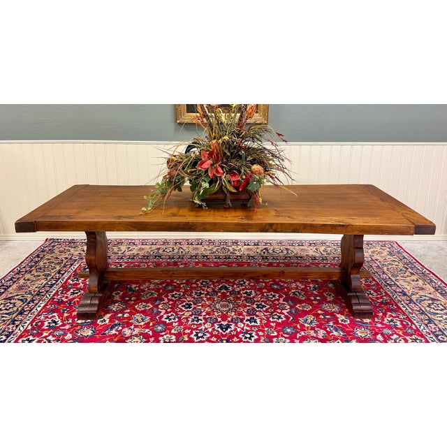 Wood Antique French Country Farm Dining Table Farmhouse Trestle Base Oak c.1890s For Sale - Image 7 of 18