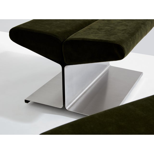 Khaki Paul Geoffroy for Uginox Stainless Steel Alcantara Ottomans 1975 For Sale - Image 8 of 9