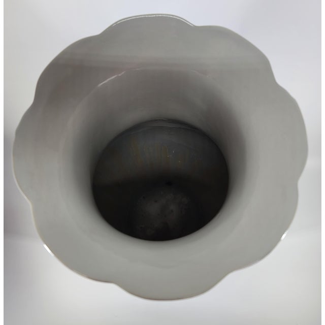 Grand 40" Vintage Blue & White Chinoiserie Floor Vase & Carved Stand For Sale - Image 9 of 17