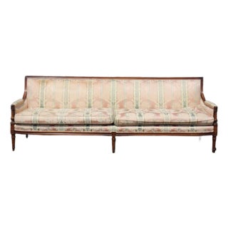 Fine Quality Extra Long Carved Walnut French Louis XVI Settee Sofa 1950s Era For Sale