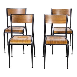 French Black Tapered Leg School Dining Chairs from Mullca, 1950s, Set of 4 For Sale