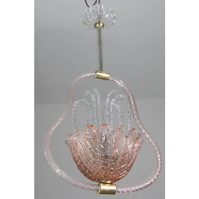 Pink 1950s Charming Pink and Trasparent Murano Glass Chandelier by Barovier E Toso For Sale - Image 8 of 16
