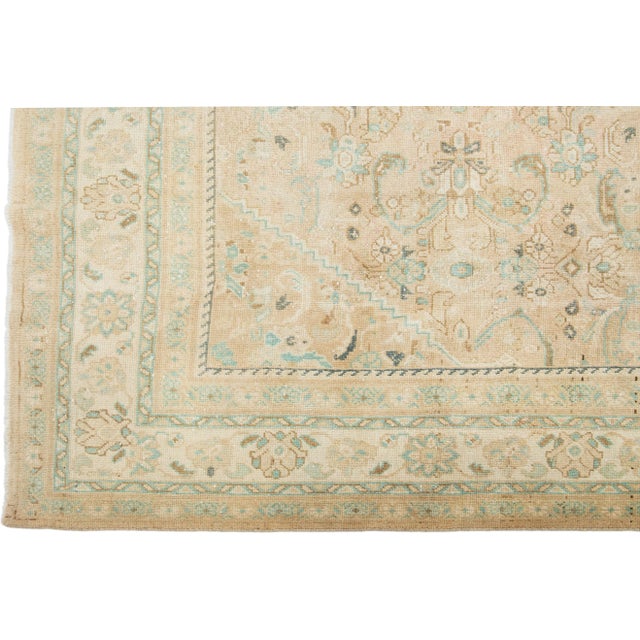Beige Handmade Vintage Persian Mahal Wool Rug With Medallion Motif For Sale In New York - Image 6 of 9