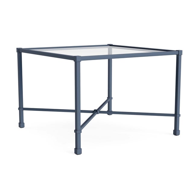 Brown Jordan Venetian 26" Square Occasional Table - Glass Top in Sapphire For Sale