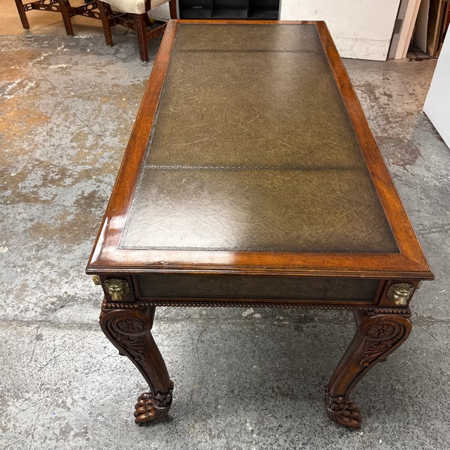 Chippendale Revival Leather Top Writing Desk, Vintage For Sale - Image 4 of 12