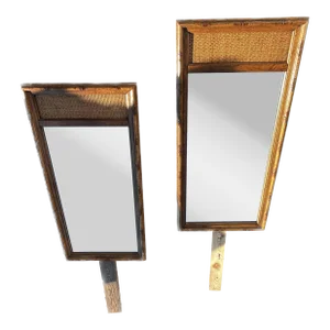 1970s Faux Bamboo and Rattan Cane Mirror