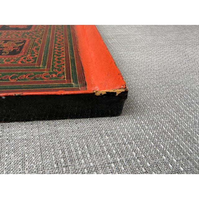 Antique Black Red Burmese Lacquer Zodiac Tray For Sale - Image 15 of 17